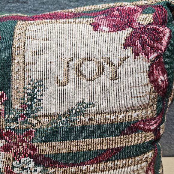 VTG Christmas Needlepoint Decorative Throw Pillow Peace Joy Noel Cheer 16.5"x11" - Picture 3 of 7